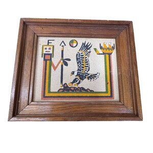 Eagle Yei Sand Painting Rainbow Way Ltd Navajo Design Vintage Wooden Frame 6x7